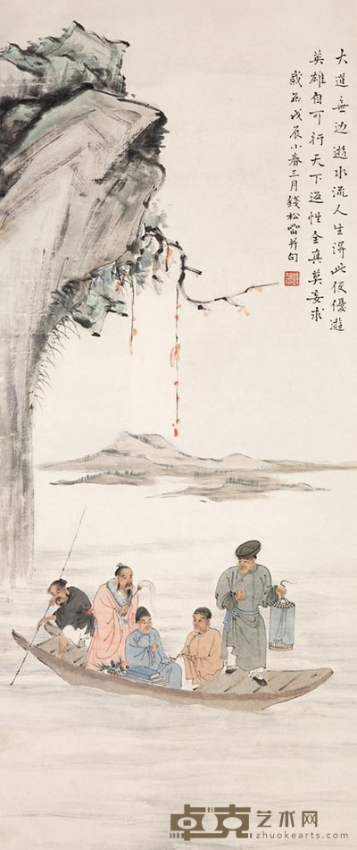 钱松嵒 1985年作 赤壁泛舟图 镜心 106×44cm