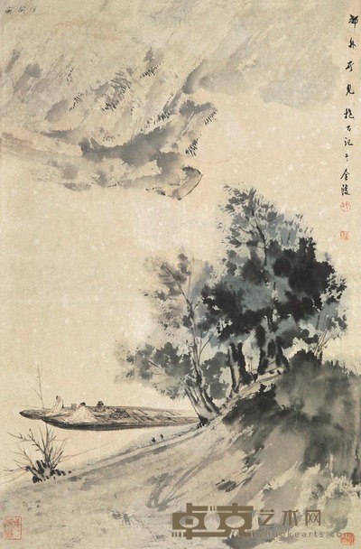 傅抱石 泛舟图 镜心 67×44cm