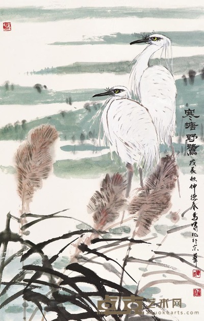 马德春 寒塘野鹭 立轴 84×54cm