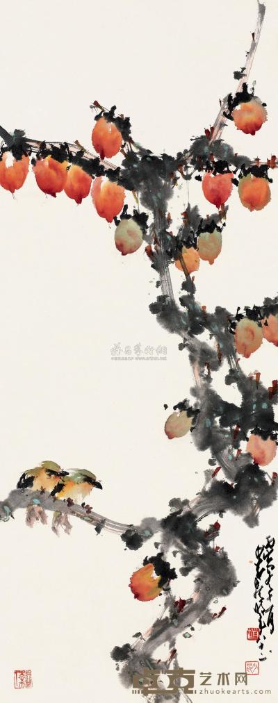 赵少昂 丙寅（1986）年作 事事如意 镜片 96×38.5cm