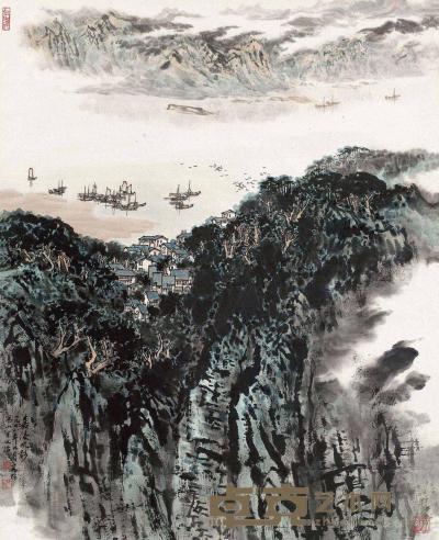 宋文治 戊午（1978）年作 嘉陵帆影 立轴 86.5×69cm