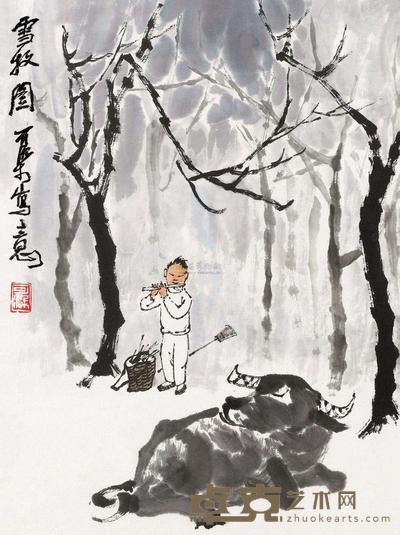 李可染 雪牧图 镜框 45×34cm