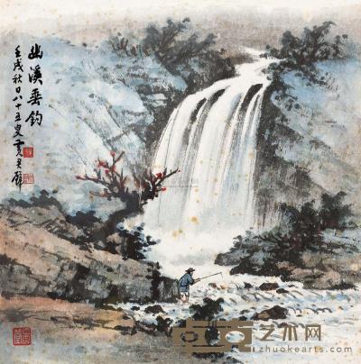 黄君璧 壬戌（1982）年作 幽溪垂钓 镜框 30×30cm