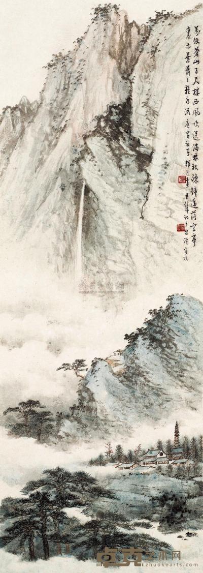 黄君璧 储辉月 庚寅（1950）年作 苍山秋林 镜片 128.5×33cm