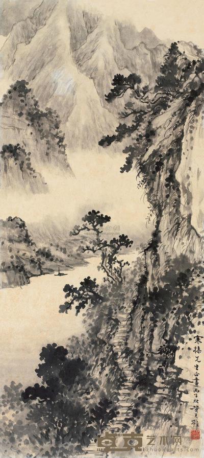 黄君璧 丙子（1936）年作 深涧幽谷 镜片 70.5×31.5cm
