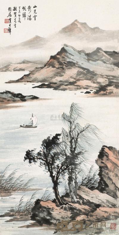 黄君璧 丁未（1967）年作 诸帆归书 镜片 67×34cm