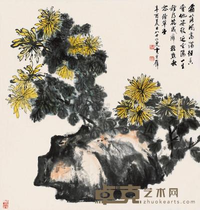 黄君璧 辛酉（1981）年作 菊花 镜片 79×74.5cm