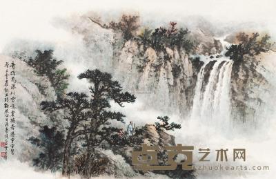 黄君璧 乙丑（1985）年作 云岩飞瀑 镜片 59.5×90.5cm
