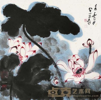 张大千 乙未（1955）年作 荷花 镜片 67.5×68cm