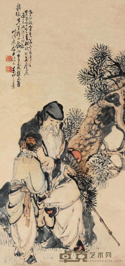 李霞 戊辰（1928）年作 松下老叟 立轴 132×63cm