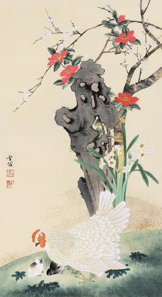 陈之佛 喂鸡 立轴