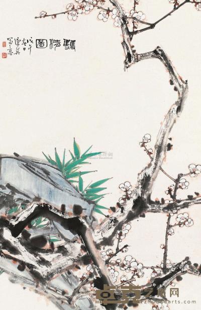康师尧 戊午（1978）年作 双清图 镜片 68×44.5cm