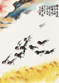 陈子奋 乙巳（1965）年作 燕子低飞 立轴