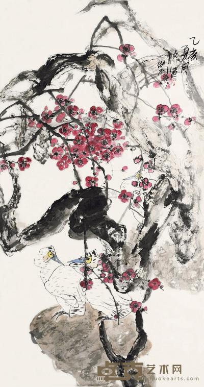 江文湛 乙亥（1995）年作 花鸟 镜心 137×69cm