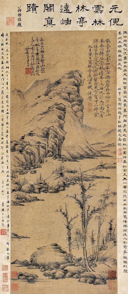 倪瓒 庚申（1320）年作 林亭远岫阁 立轴