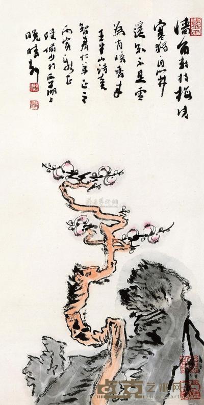 陆俨少 丙寅（1986）年作 梅花图 镜框 68×33cm