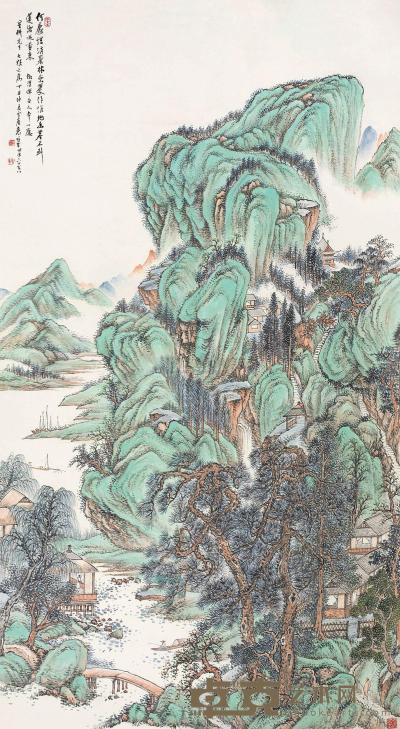 袁培基 丁丑（1937）年作 林峦翠色 立轴 151.5×83cm