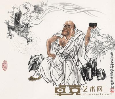 韩敏 丙戌(2006)年作 降龙罗汉 立轴 40.5×47cm