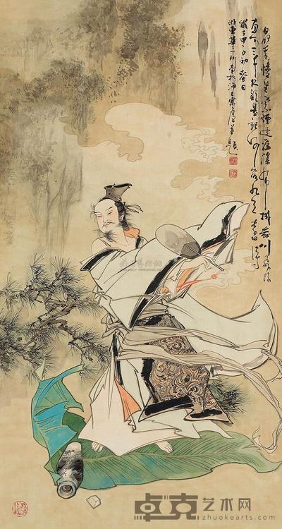 华三川 甲子(1984)年作 李白醉酒 立轴 96×52.5cm