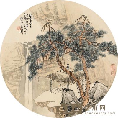 吴榖祥 辛卯（1891）年作 松阴亭古 镜框 直径27cm