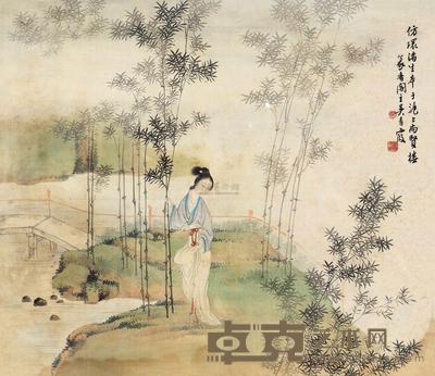 吴青霞 竹下仕女 镜框 35×40cm