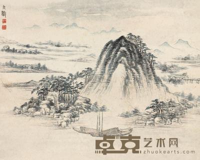 吴大澂 渔隐清泛 镜片 31×25cm