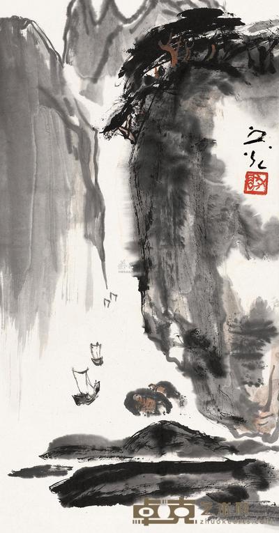 谢之光 峡江山水 镜片 61.5×32cm