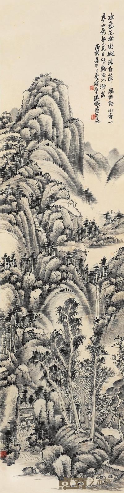 吴待秋 嫩凉幽香 立轴 139×34.5cm