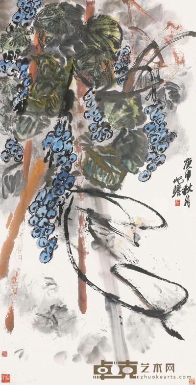 朱屺瞻 庚申（1980）年作 紫蔓清幽 镜片 135.5×68cm