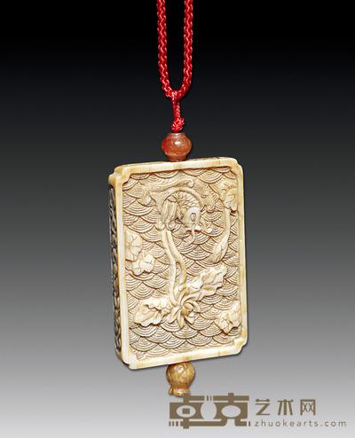 民国 象牙制莲花牌子 5.2×3.5cm