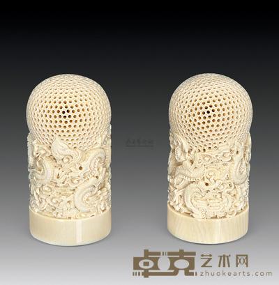 象牙镂空雕双龙戏珠对章 尺寸不一