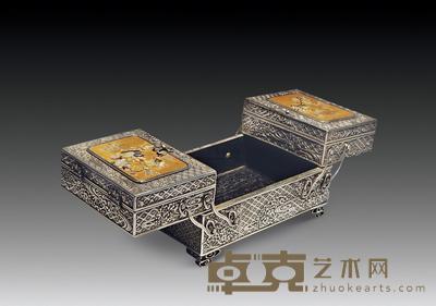 民国 银质镶螺钿首饰盒 6×4×3cm