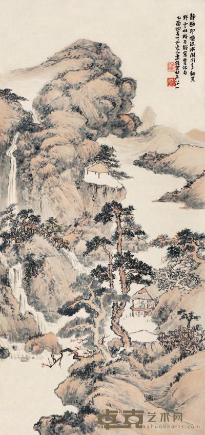 萧俊贤 乙酉（1945）年作 静山溪流 立轴 105.5×50cm