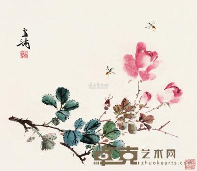 王雪涛 蜂蝶月季 镜片 35×40.5cm