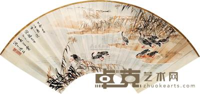 吴青霞 丁卯（1987）年作 芦燕 扇面 19×52cm