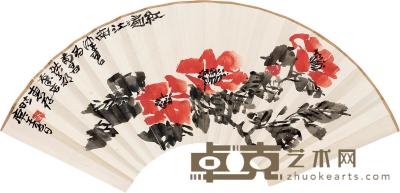 陈佩秋 庚午（1990）年作 红遍江南 扇面 19×51cm