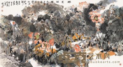 黎柱成 辛卯（2011）年作 秋光斑澜 镜片 97×180cm