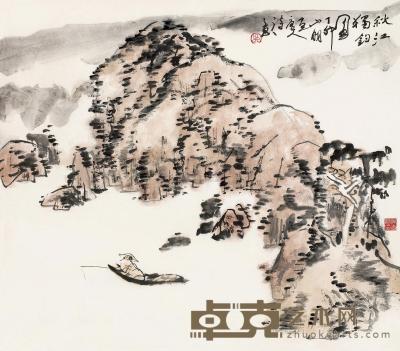 吴山明 丁卯（1987）年作 秋江独钓图 镜片 60×67cm