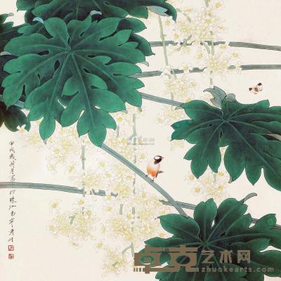 周彦生 甲戌（1994）年作 工笔小鸟 镜片 66.5×66.5cm