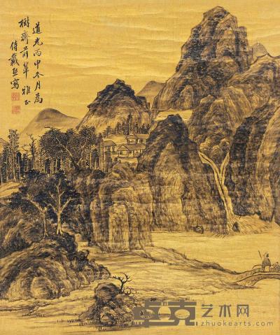 戴熙 丙申（1836）年作 深山策杖 立轴 84.5×45cm