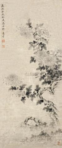 恽寿平 壬戌（1682）年作 墨菊图 镜框