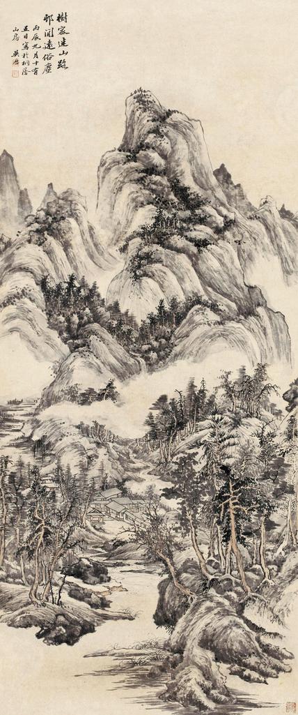 吴历 丙辰1676年作 山村树密图 立轴