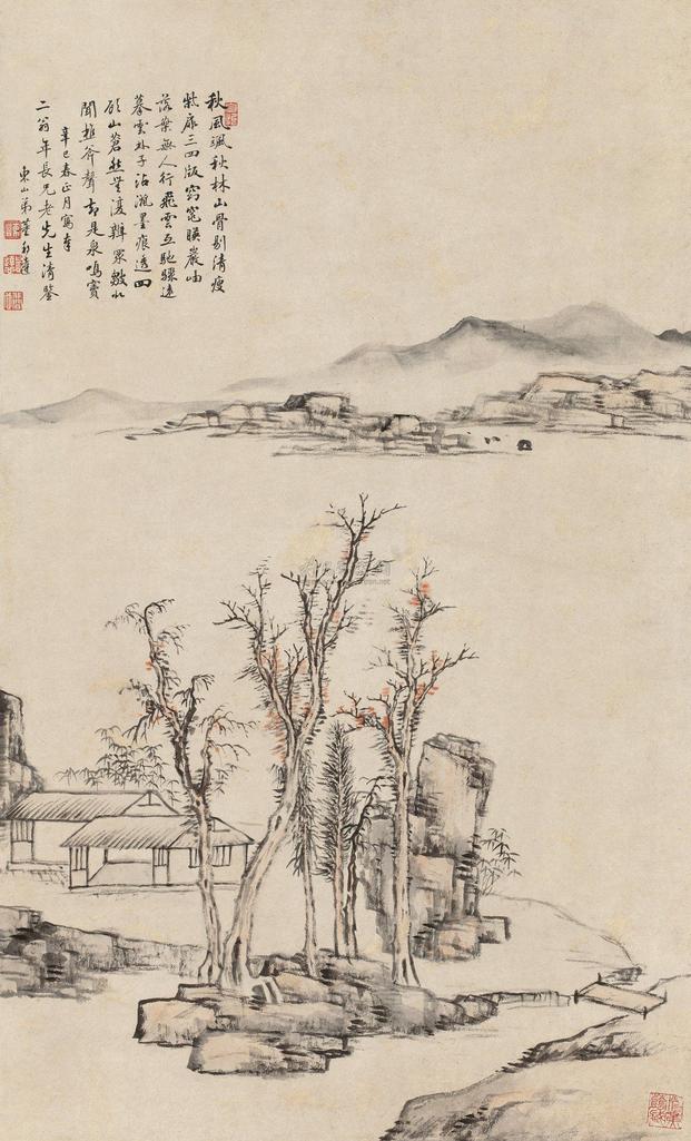 董邦达 辛巳（1761年）作 秋江雅居 立轴