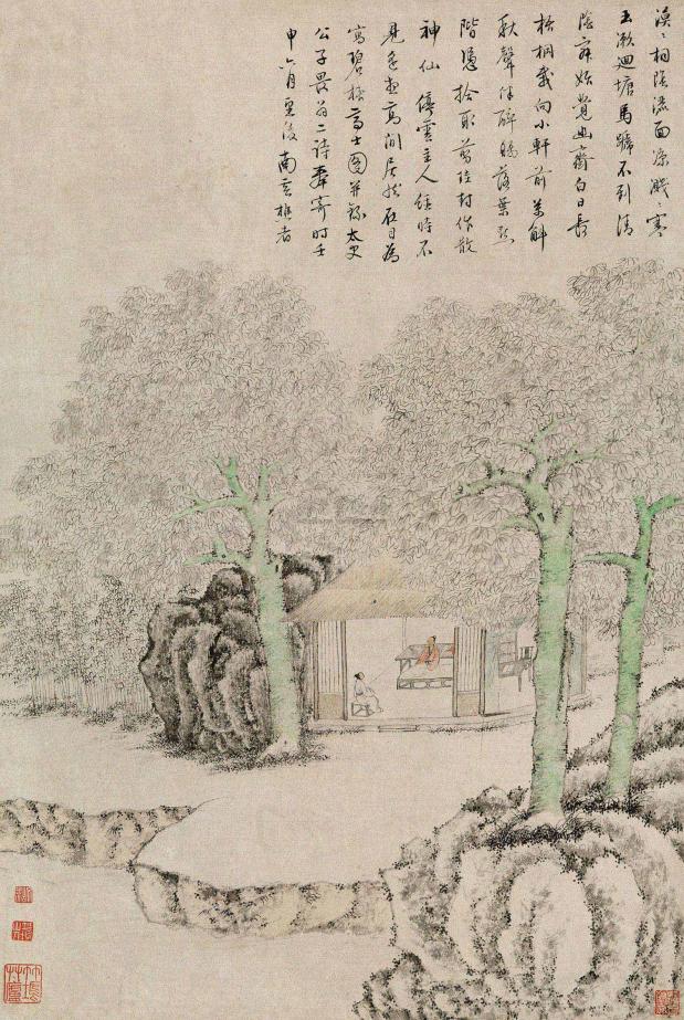 文点 壬申（1692年）作 碧梧高士图 镜心