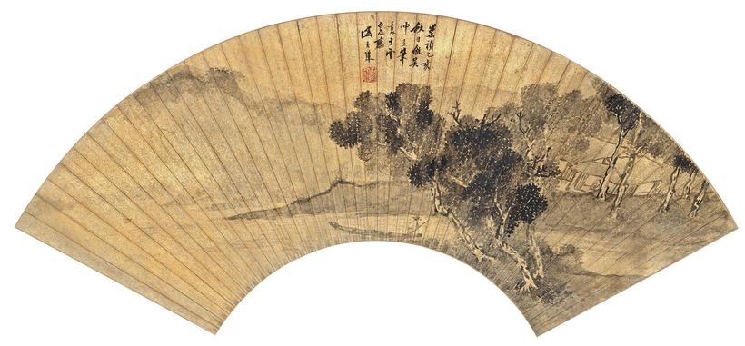 盛茂烨 崇祯乙亥（1635年）作 水阁待客 扇面