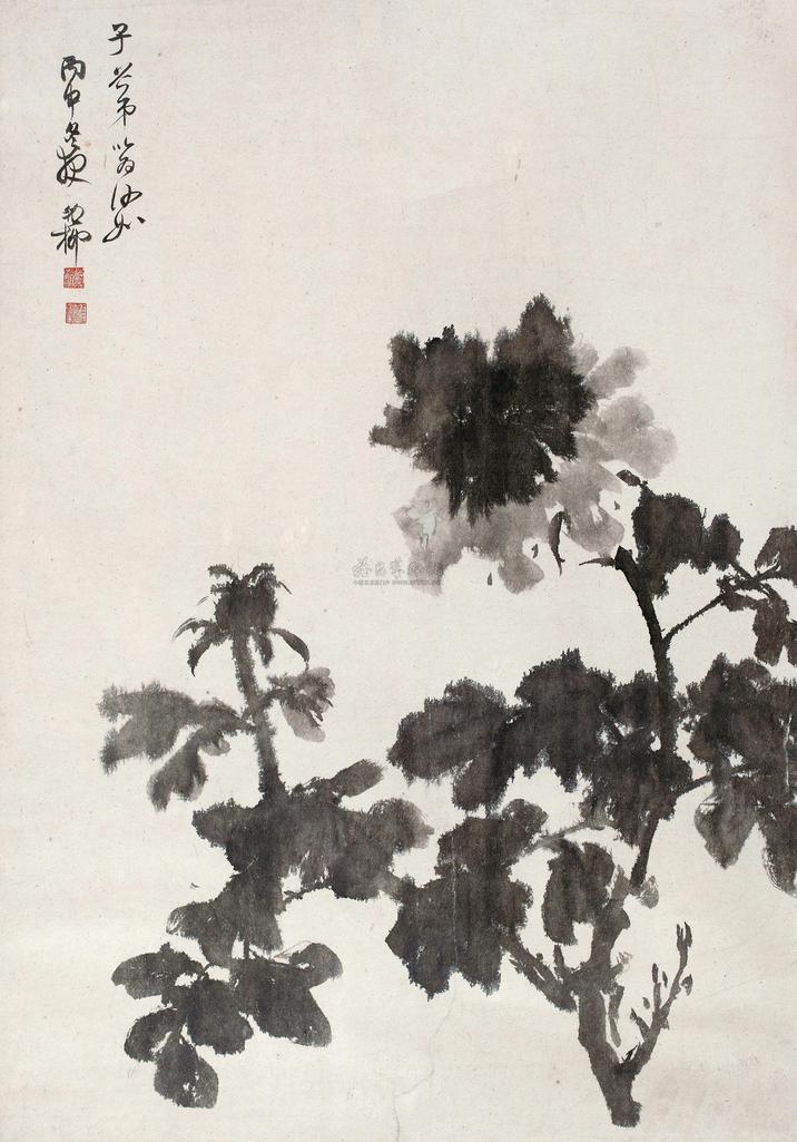 谢稚柳 丙申（1956年）作 墨牡丹 立轴