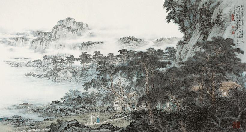 胡念祖 辛卯（2011年）作 松林茅斋 镜心