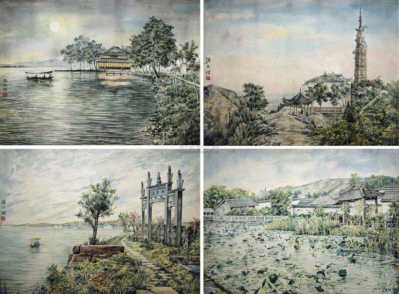颜文梁 20世纪20年代作 西湖风景 （四张）
