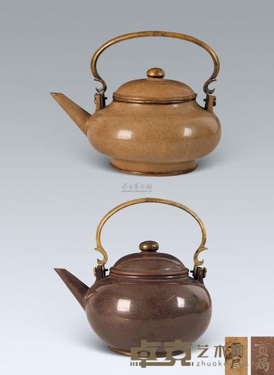 清末民国 贡局抛光提梁壶 （一对） 高17cm