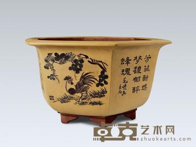 民国 毛顺兴六方花盆 高22cm